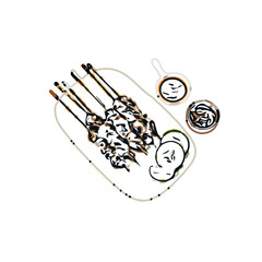Color sketch of a satay dish with transparent background