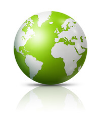 Green earth globe isolated on white background