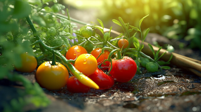 tomatoes in the garden HD 8K wallpaper Stock Photographic Image
