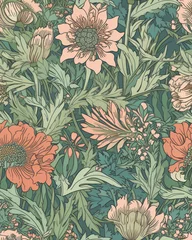 Foto op Canvas Seamless pattern with beautiful flowers in neutral pastel colors, generative ai © Henryzoom