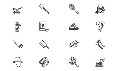Cooking and kitchen icon collection, Fork, spoon and knife line icons, vector.