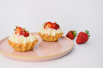 background of colorful cakes with fruit- close up of cakes