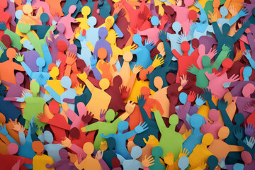 Large crowd of diverse people. paper cut out style - obrazy, fototapety, plakaty