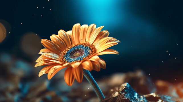 orange flower with drops HD 8K wallpaper Stock Photographic Image