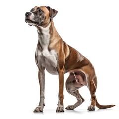 Smiling Brown Dog Standing Against White Background generative AI