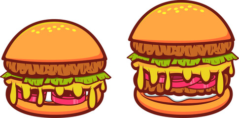Set of the burgers in vector. Vector design elements for label, logo, emblem, badge. Vector illustration.