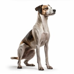 Smiling Brown Dog Standing Against White Background generative AI