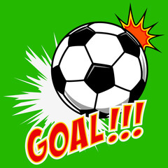 Goal!!! Comic style sport illustration with soccer ball. Football ball. Football fan emotions. Vector design element.