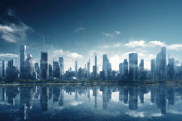 Fototapeta na wymiar futuristic city skyline focused on sustainability, generative AI