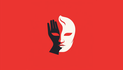 Fototapeta na wymiar minimalistic theater masks logo illustration in hand HD wallpaper