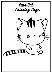 Cute Cat Illustration For Kids Coloring Books