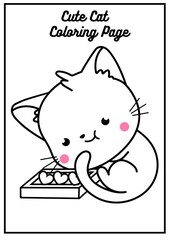 Cute Cat Illustration For Kids Coloring Books