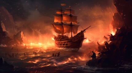 Obraz premium Game art piece that depicts a pivotal moment in the middle of an epic journey