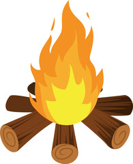 Burning campfire with wood blaze flame glowing heat for camping flammable fireplace isometric vector