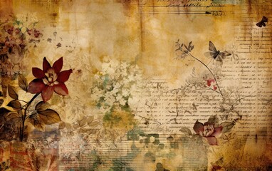 Vintage background with flowers, ai generative