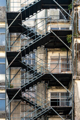 External staircase of dilapidated abandoned building in Porto Portugal