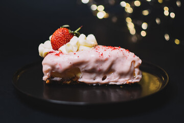 background of colorful cakes with fruit- close up of cakes