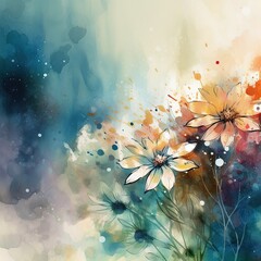 Obraz na płótnie Canvas Watercolor illustration of colorful wildflowers, ai generative