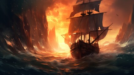 Obraz premium Game art piece that depicts a pivotal moment in the middle of an epic journey