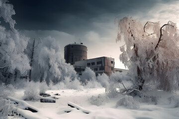 Generative ai nuclear winter and atomic explosion consequences. Man in gas mask