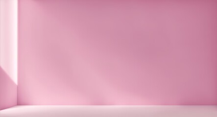 Empty light pink wall with beautiful chiaroscuro. Elegant minimalist background for product presentation - obrazy, fototapety, plakaty
