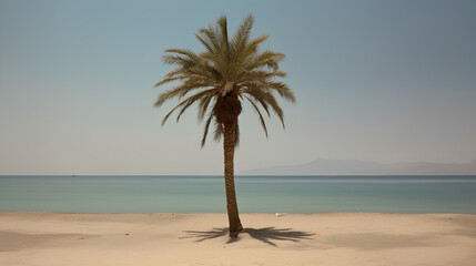 Fototapeta na wymiar Shade of a palm tree on the beach. IA generative.