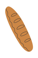 French baguette. French stick bread. Bakery. Flat cartoon style vector illustration isolated on white background.