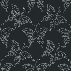 Seamless butterfly pattern. Drawn butterfly background