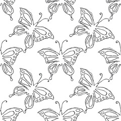 Seamless butterfly pattern. Drawn butterfly background