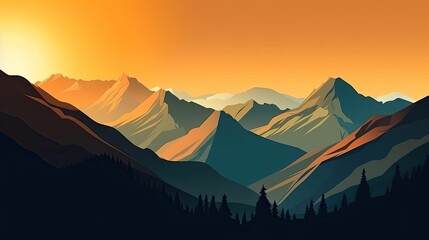 mountain peaks in beautiful sunset light, ai generative