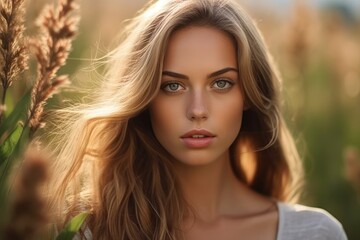 Naklejka premium Photograph of a naturally beautiful female model in nature. Generative AI