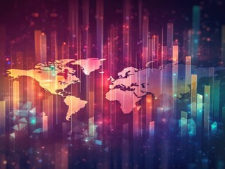 Fototapeta premium Global economy stock market finance chart business on world map 3D, technology economic screen in the background. Generative AI