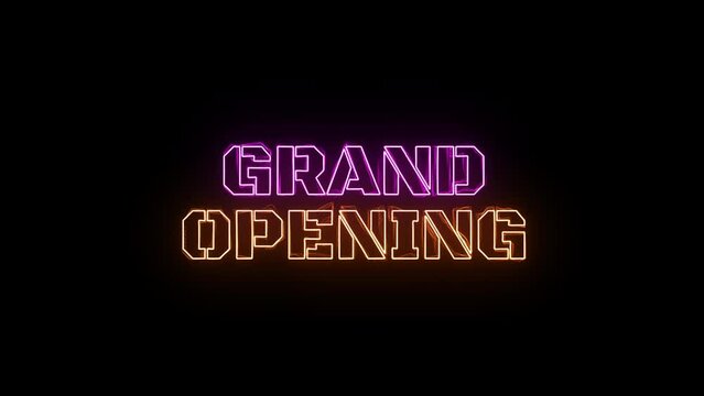 Grand Opening Typography Neon Effect. Greeting card, Celebration, Party Invitation, calendar, Gift, Events, Message, Holiday, Wishes Festival
