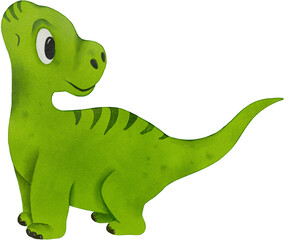 Cute watercolor green dinosaur. Baby animal illustration for nursery poster, invitation, greeting card, Birthday party decoration. Childish printable image for t-shirt, bag, mag sublimation.