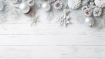 Fototapeta na wymiar Christmas decorations over white wooden background, ai generative