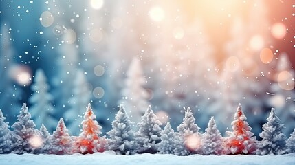 Fototapeta na wymiar Winter snowy forest with Christmas tree decorated with lights, ai generative