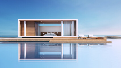 Modern Pool Villa Sea view - 3D rendering  - obrazy, fototapety, plakaty
