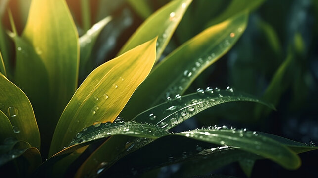 dew drops on a grass HD 8K wallpaper Stock Photographic Image