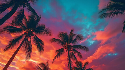 Fototapeta na wymiar Palm trees on sunset
