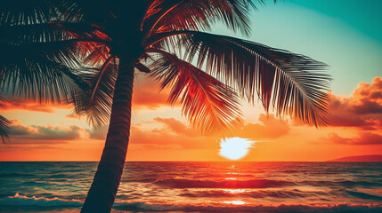Palm tree on sunset