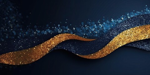 Generative AI illustration of abstract background, gradient color dark with gold blue glitters, elegant color.