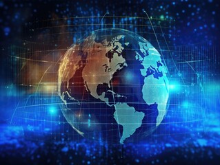 Naklejka premium stock chart of stock trading with a blue light stock market background, in the style of a globe 3D. Generative AI