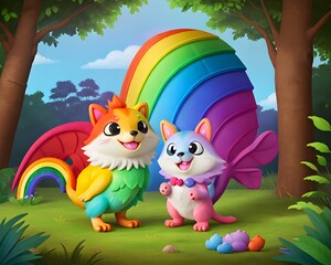 Cute rainbow pet animal, Generative AI Illustration