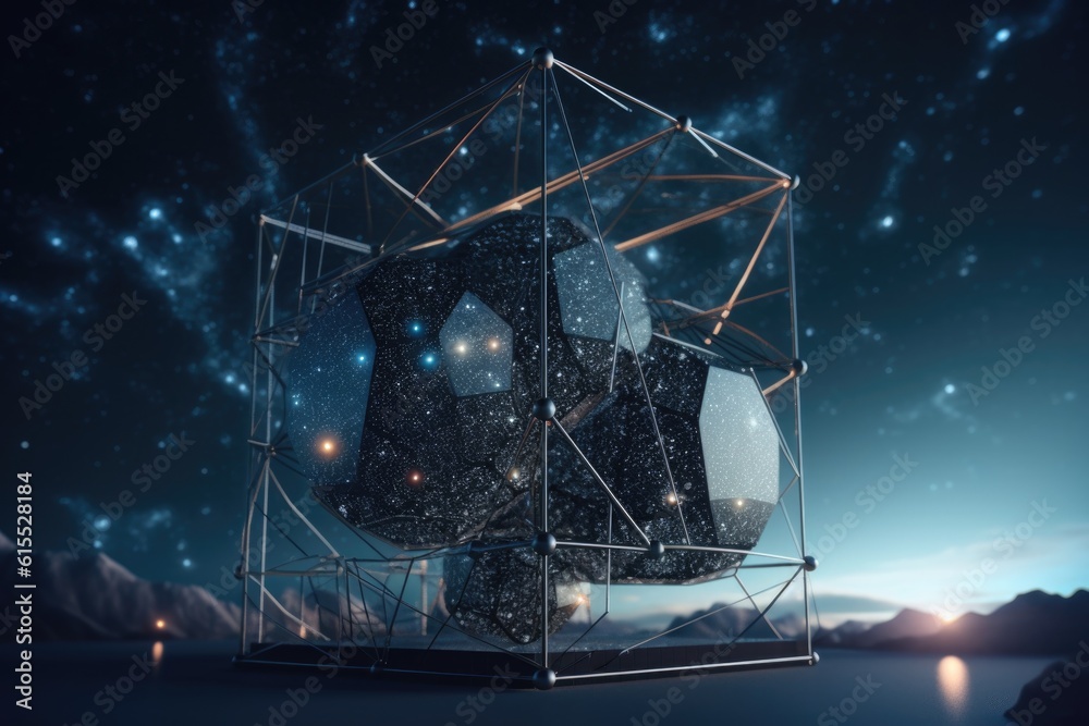 Canvas Prints 3d geometric structure floating in the night sky, with stars and planets visible, created with gener