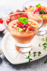 Tomato gazpacho soup with fresh cucumbers