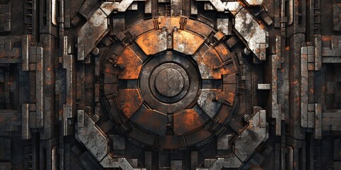 Obraz premium Generative AI illustration of abstract robotic detail structure background design. Metallic effects with rust, grunge, scratched, dusty, rough