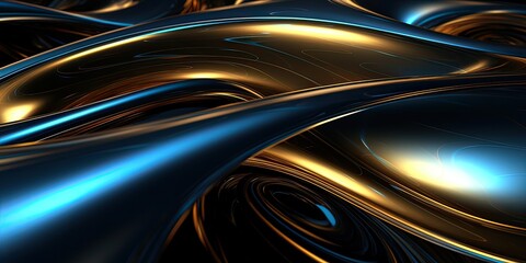 Generative AI illustration of abstract luxury metal background, gradient color dark with gold blue elegant color.
