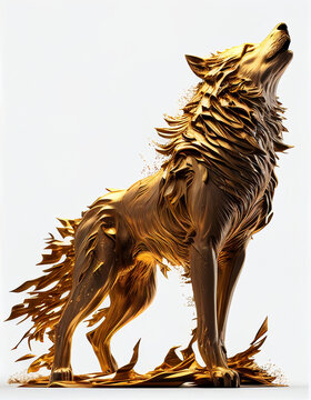 Golden Wolf isolated in white background, Generative Ai