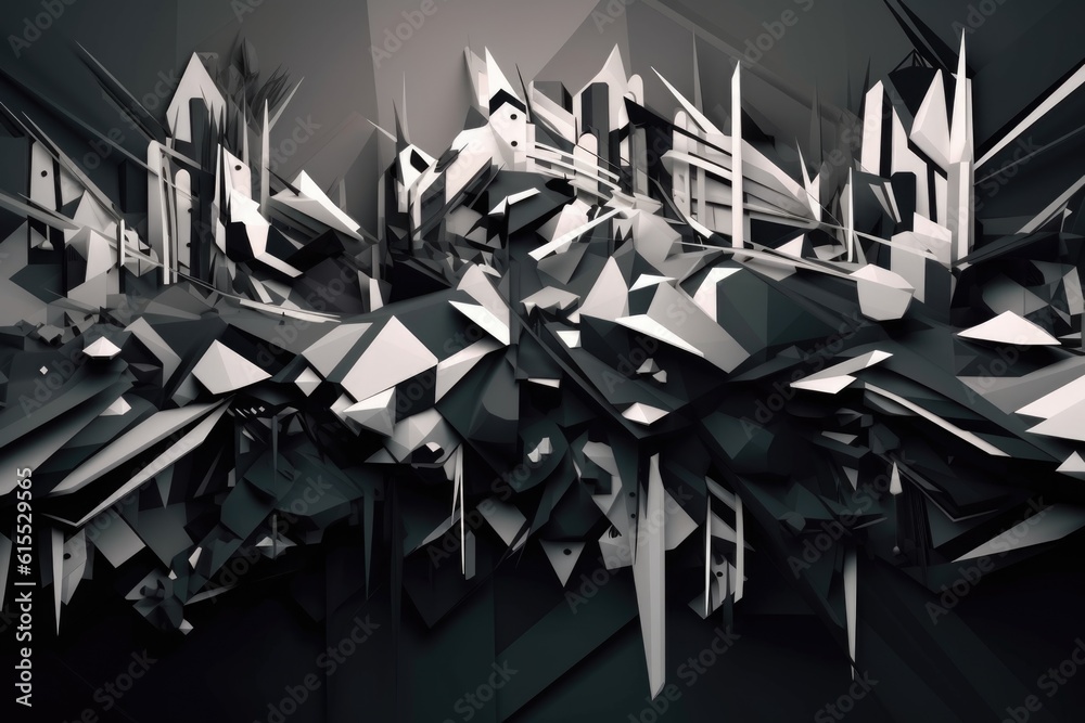 Wall mural abstract black and white design with fragmented shapes, created with generative ai