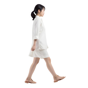 Asian Woman/girl Walking In Comfort Outfit. Full Body Isolated On Transparent Background. Dicut, People, PNG